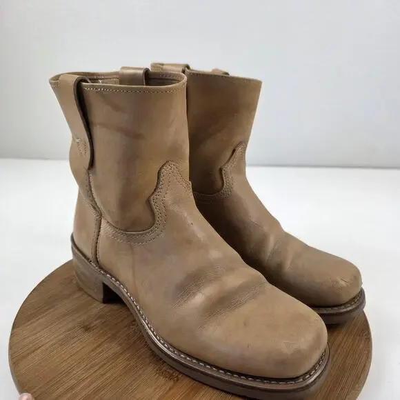 Durango Boots Mens Size 9 Tan Leather Pull On Roper Western Short Ankle Work‎